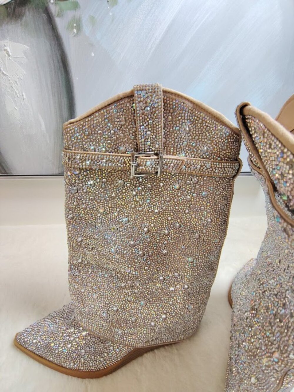 Madden Girl Womens Joe Rhinestone Cuffed Wedge Western Dress Boots 7.5 - Picture 13 of 13